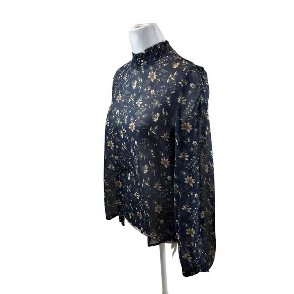 Brand new without Yahs Ladies‎ H&M Navy Blue and Floral Sheer Blouse Size Small - Picture 1 of 13
